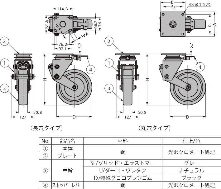 スガツネ工業(株) 重量用脚轮SL 400系列（自在车4位置旋转锁）